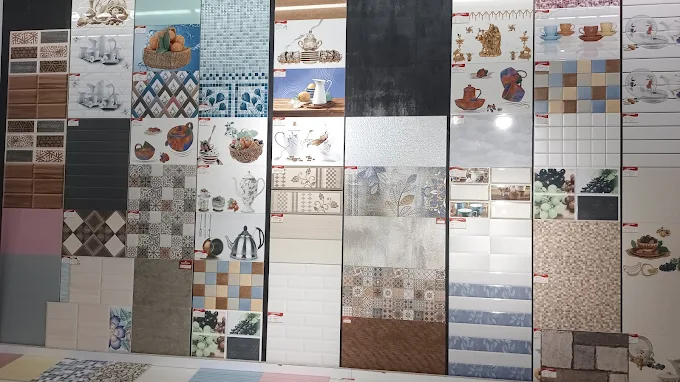 Designer patterned kitchen and wall tiles grid - Premium Building Material Gallery at Karthika Granite & Sanitaryware